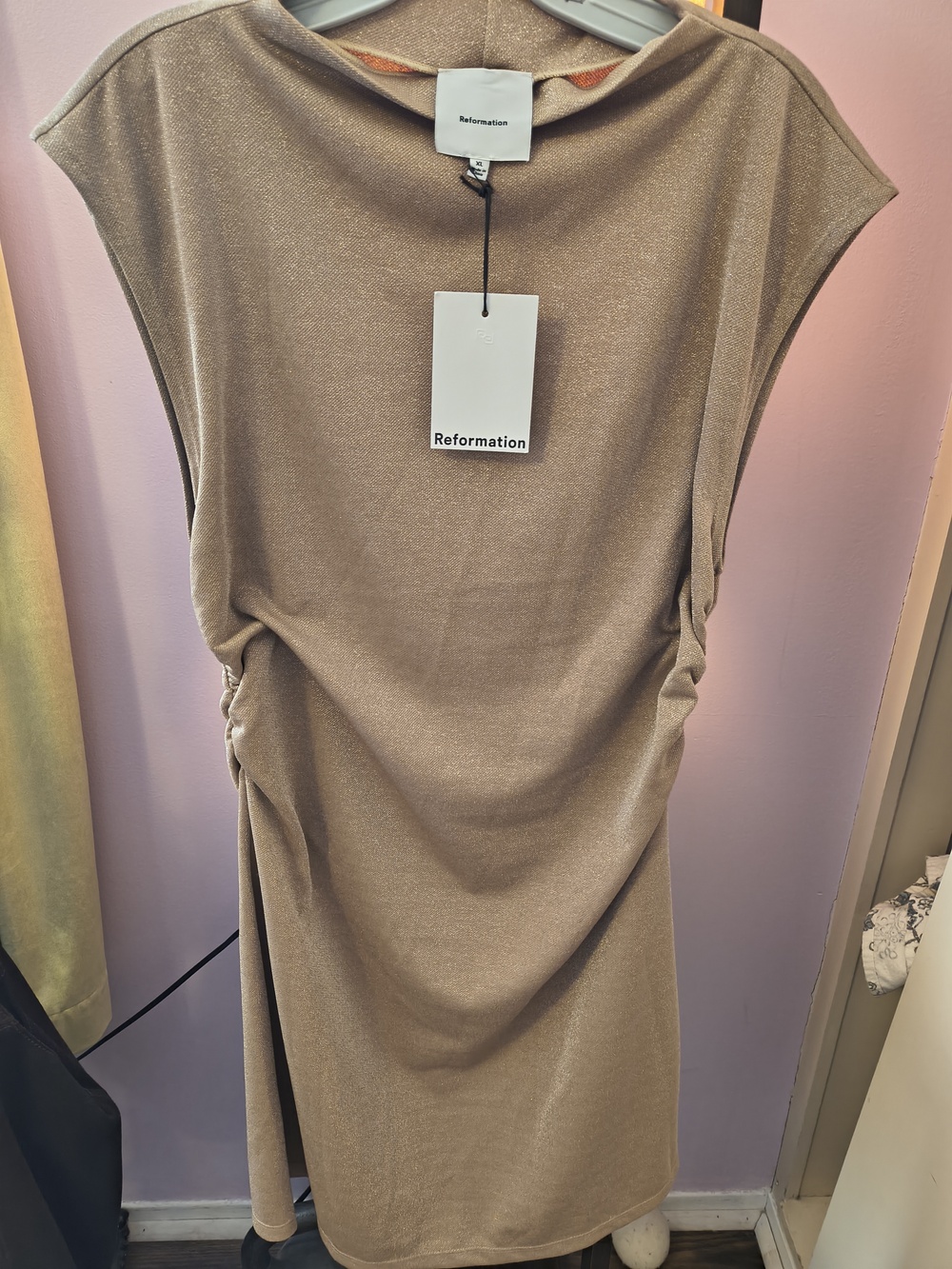 Reformation Alden Knit Dress Champagne - Size XL